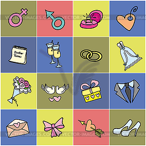 Colored icon set - Wedding, marriage, bridal - vector image