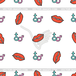 Seamless pattern background with red lips - vector image