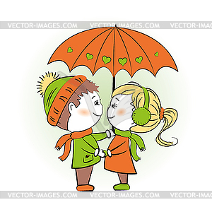 Влюбленная пара под зонтиком - векторный клипарт EPS