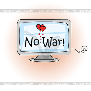 TV with hearts and words No War - vector image