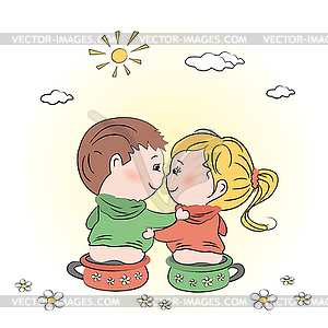 Valentine`s day with boy and girl - vector clip art