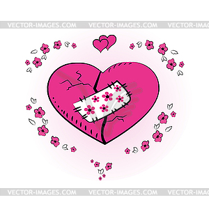 Pink heart with patch, - vector image