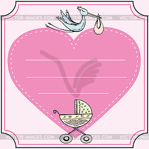 Card newborns with heart, hand drawing - color vector clipart