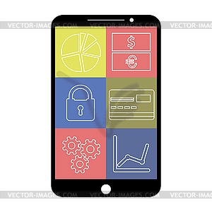 Smartphone with flat app icons - vector clip art