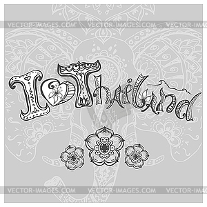 I love Thailand background, hand drawing - white & black vector clipart