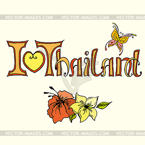 I love Thailand background, hand drawing - vector image