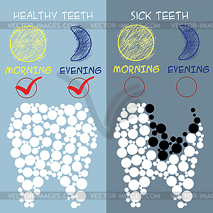 Dental care concept. Healthy and sick teeth - vector image