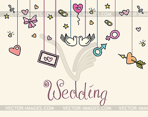 Doodle wedding greeting card - vector image