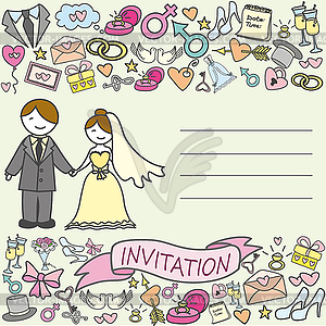 Invitation card, bride and groom - vector clip art