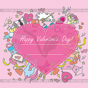 Doodle Valentine`s Day greeting card - color vector clipart