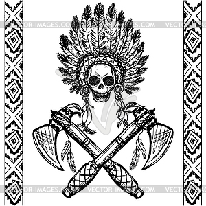 North American Indian chief with tomahawk, - vector image