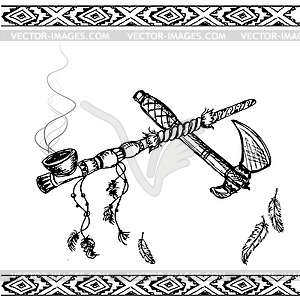 Traditional Native American Peace Pipe and tomahawk - vector image