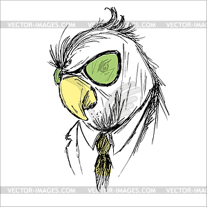 Fashion Portrait of parrot Hipster - vector image