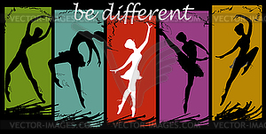 Be different. Ballet dancers black and white - vector clip art