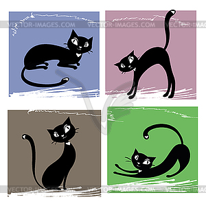 Set of black cats - vector clipart