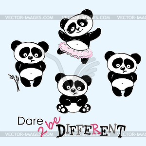 Be different, Cute Panda in various poses - vector clipart