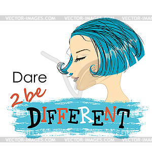 Fashion Woman with beautiful blue Hair - vector clipart