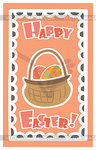 Easter Background with cute rabbit, colorful eggs - vector clip art