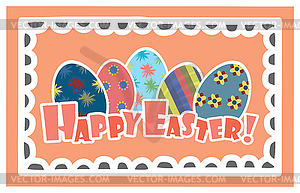 Easter Background with cute rabbit, colorful eggs - vector clipart