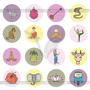 Set of India cartoon icons - vector clipart