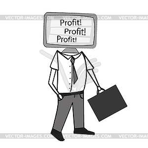 Of man with TV head , word profit on screen, - vector image