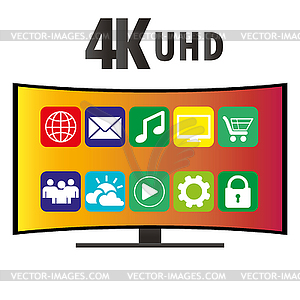 4K Ultra HD Современный изогнутый экран Smart TV - клипарт