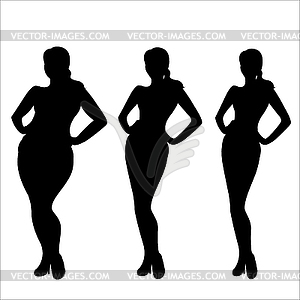 Female weight- stages of weight loss silhouette - vector clip art