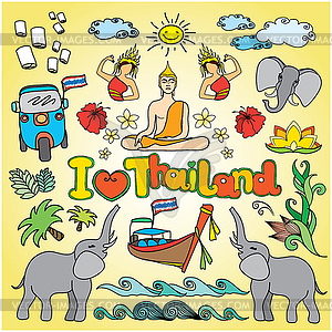 I love Thailand . Set Thai color icons and symbols - vector clip art