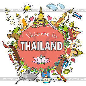 Таиланд. Установите тайские цветные значки и символы, больные - изображение в формате EPS