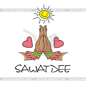 Two hand,cartoon thai welcome sawatdee - vector clip art