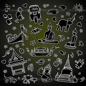 Thailand . Set Thai color icons and symbols - vector image