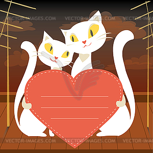 Couple of white cats and red heart - vector EPS clipart
