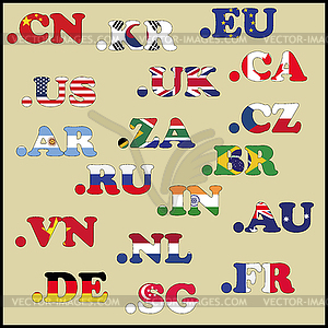 Set of domains in national flag colors - vector image