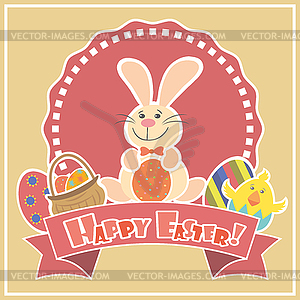 Пасха фон с милый кролик, красочные яйца - векторный клипарт / векторное изображение