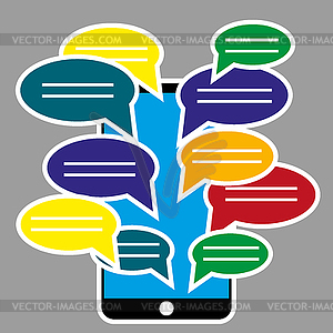Black smartphone with blank speech bubbles for text - vector image