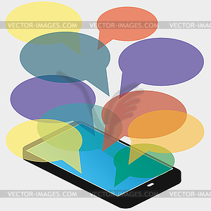 Smartphone with blank speech bubbles for text - vector image