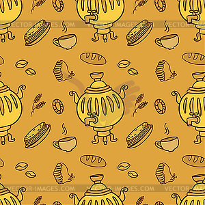 Seamless pattern with Russian traditional food and - vector clipart