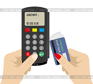 Using pos terminal concept. Flat style - vector clipart