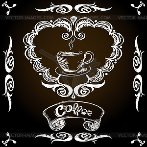 Vintage label,coffee and cup, hand drawing, - vector clip art