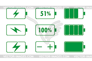 Green Battery Indicator Icons - vector clip art