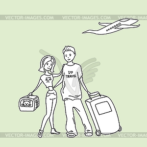 Man and woman traveling together - vector EPS clipart