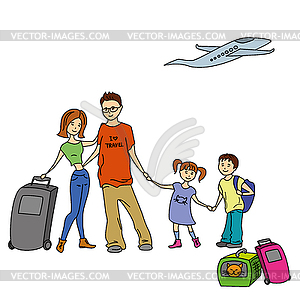 Happy Family With Summer Trip, Vacations, Holiday, - vector clip art