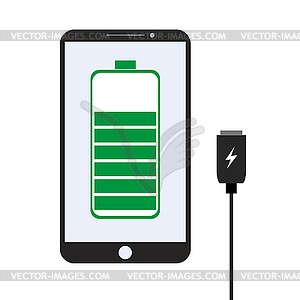 Smartphone charging, flat design - vector image