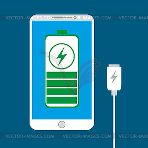 Smartphone charging, flat design - vector clipart