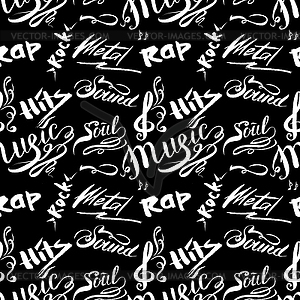 Seamless pattern with music styles lettering signs - vector image