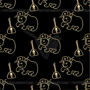 Bear in cap with earflaps and balalaika on black - vector clipart / vector image