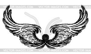 Wings ,hand drawing - white & black vector clipart