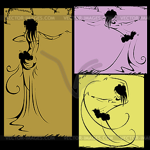 Silhouettes of dancers hula,bellydance, tribal - vector image