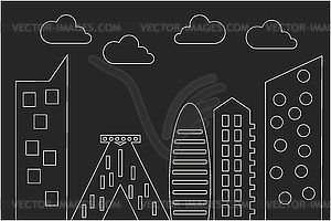 Современный городской силуэт, тонкий стиль линии, - изображение в векторном виде