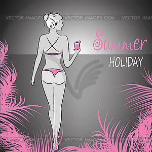 Sexy girl in bikini on beach at night, - vector clipart